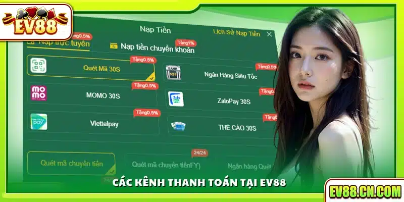 Danh sách những phương thức nạp tiền Ev88 